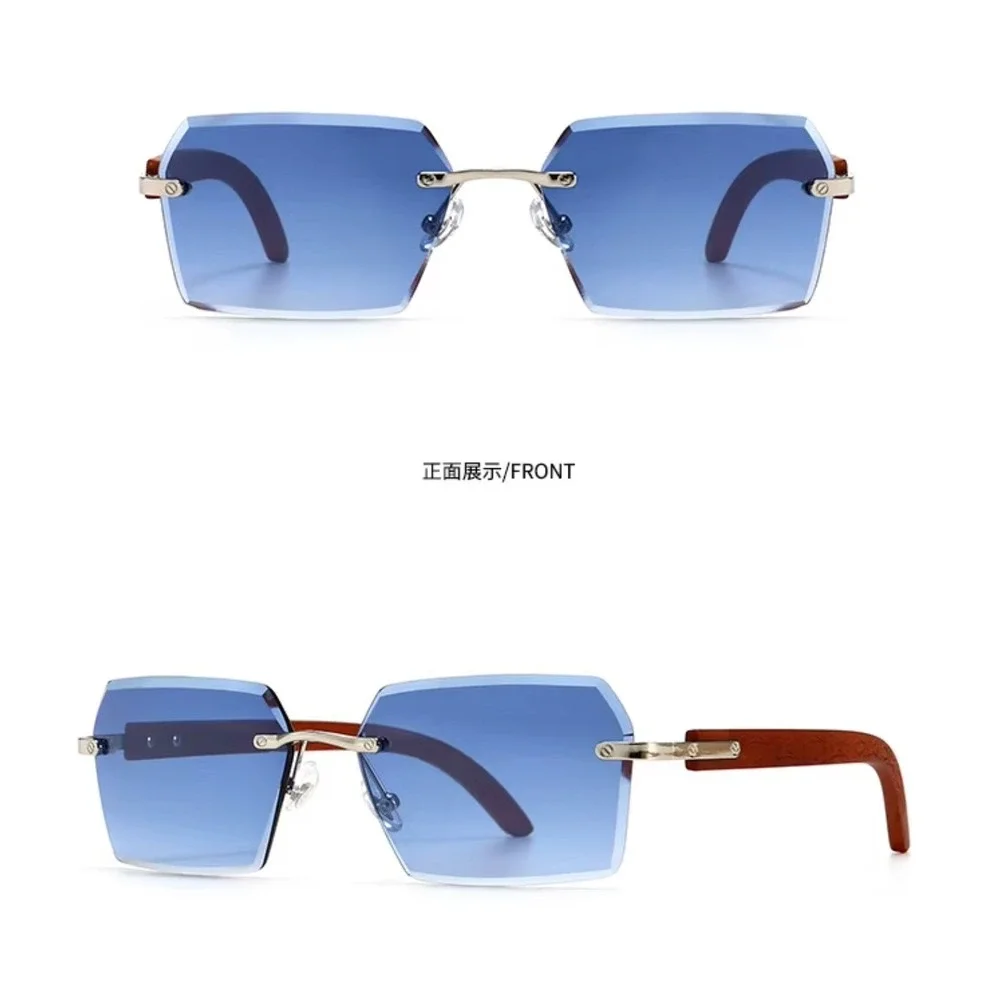 Sunglasses Men Rectangular Blue Lens Fashion Eyewear Outdoor Retro Vintage Gafas
